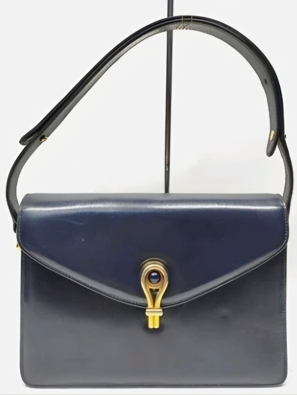 Gucci Vintage Navy Leather Shoulder Bag with Gold Hardware